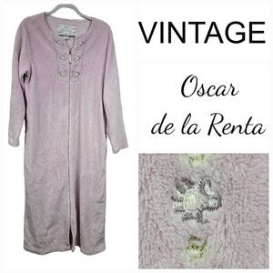 Vintage Oscar De La Renta S/M Soft Lilac Quilted Fleece Robe Zip Front Bathrobe